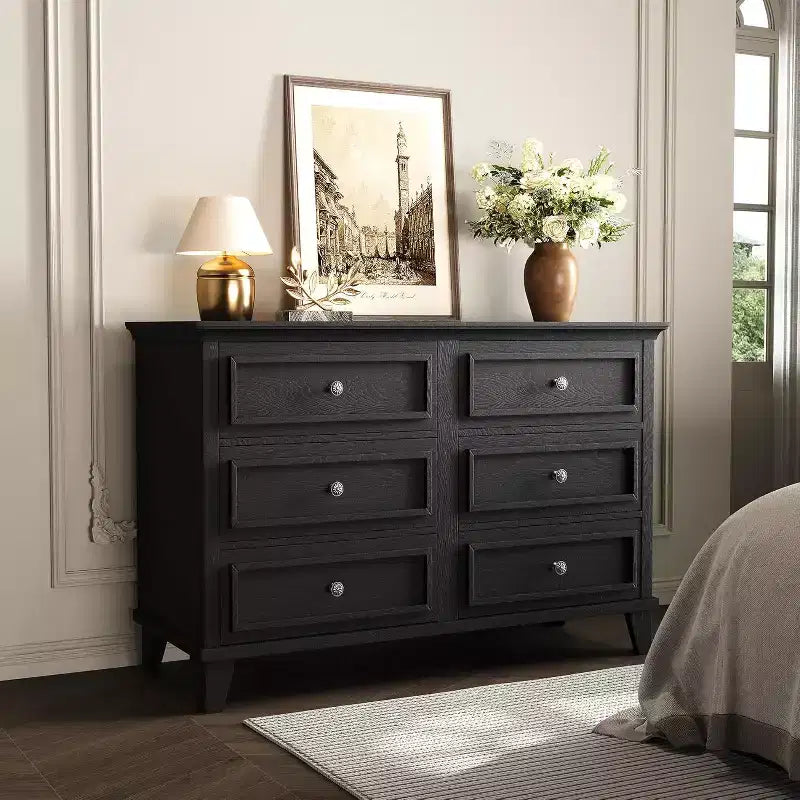 Comò e porta TV rustico a 6 cassetti – Comò doppio ampio con maniglie vintage, legno