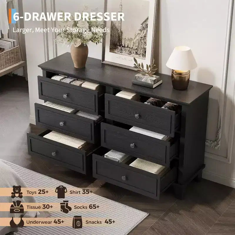 Comò e porta TV rustico a 6 cassetti – Comò doppio ampio con maniglie vintage, legno