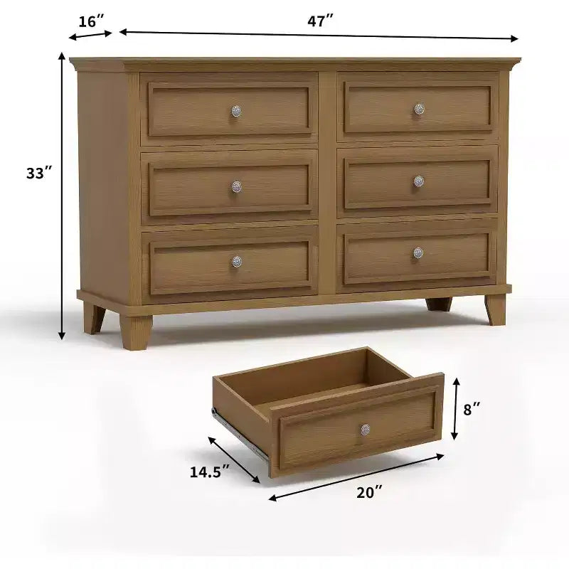 Comò e porta TV rustico a 6 cassetti – Comò doppio ampio con maniglie vintage, legno