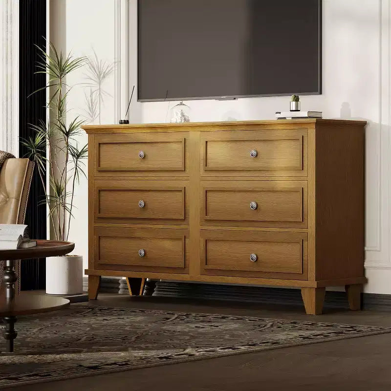 Comò e porta TV rustico a 6 cassetti – Comò doppio ampio con maniglie vintage, legno
