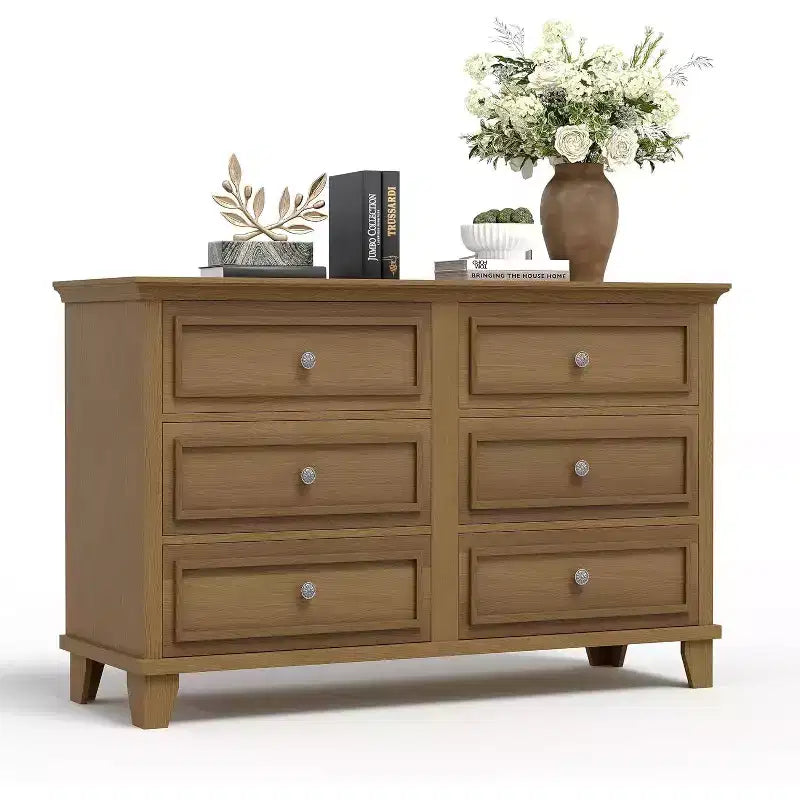 Comò e porta TV rustico a 6 cassetti – Comò doppio ampio con maniglie vintage, legno