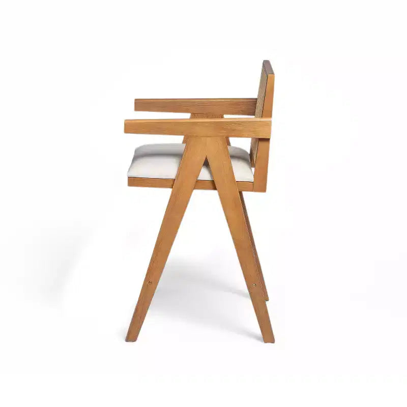 Set di 2 sgabelli da bar ad altezza bancone in legno massello – Finitura naturale, schienale in rattan, per isola cucina