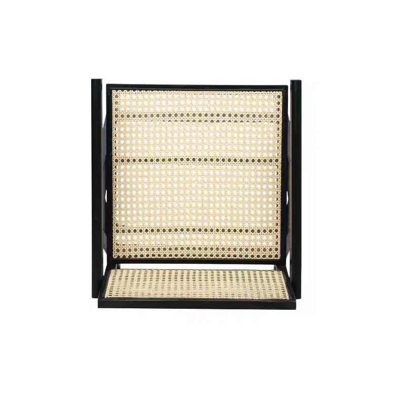 Set di 2 sgabelli da bar ad altezza bancone in legno massello – Finitura naturale, schienale in rattan, per isola cucina