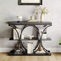 39 Industrial Narrow Console Table, 3-Tier Sofa Table with Round Metal Base for Entryway, Hallway, Living Room