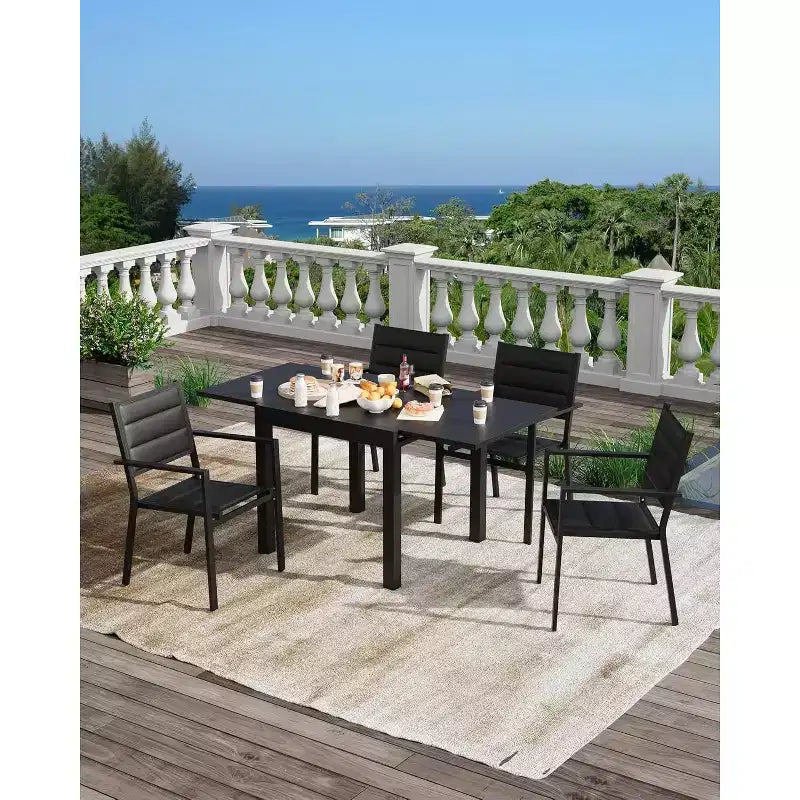Tavolo da Patio Estensibile in Alluminio da 80 a 160 cm, Tavolo da Pranzo Rettangolare a Doghe per 4-6 Persone, Uso Esterno per Giardino, Portico e Piscina