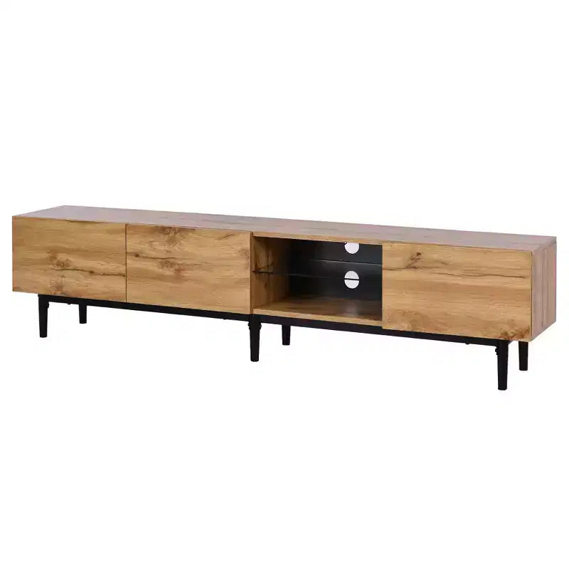 Mobili TV moderni Clihome con 4 armadietti e mensole aperte, tavolo consolle multimediale abbinato per TV fino a 80 pollici con luce LED