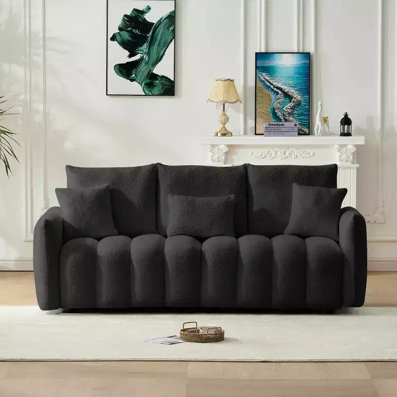 MAYEERTY 78 inch Premium Teddy Fabric Sofa with 3 Back Pillows and 3 Back Cushions Solid Wood Frame 3 Seat Sofa with Oversized Upholstered Chair