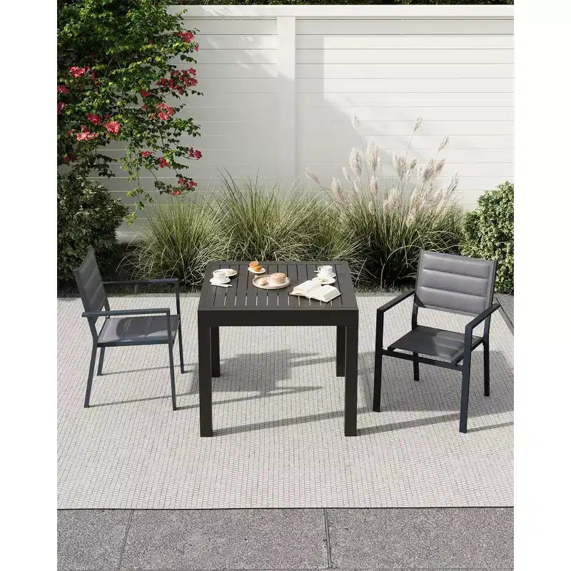 Set di 2 sedie da pranzo in alluminio per patio con braccioli e seduta più ampia, sedie impilabili per tutte le stagioni per balcone, giardino, cortile