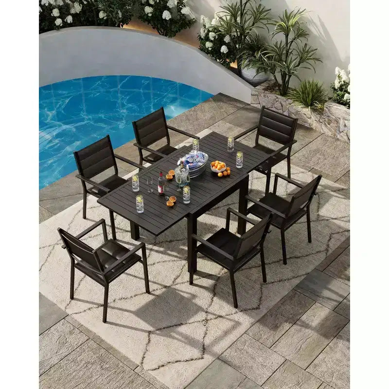 Set di 2 sedie da pranzo in alluminio per patio con braccioli e seduta più ampia, sedie impilabili per tutte le stagioni per balcone, giardino, cortile