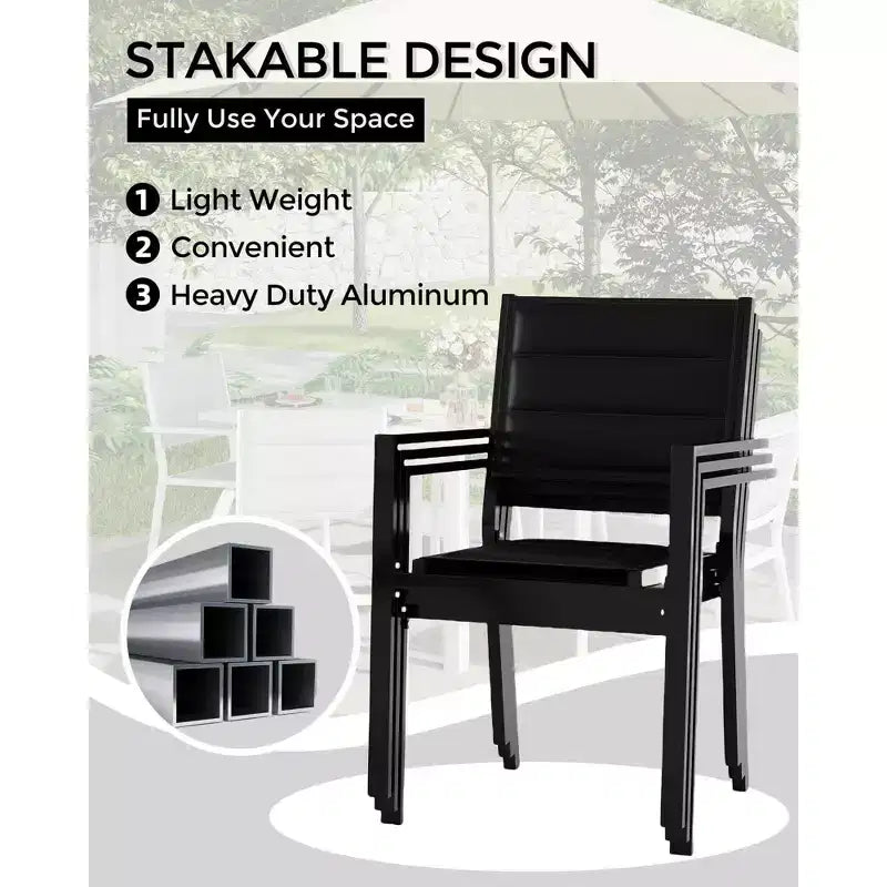 Set di 2 sedie da pranzo in alluminio per patio con braccioli e seduta più ampia, sedie impilabili per tutte le stagioni per balcone, giardino, cortile