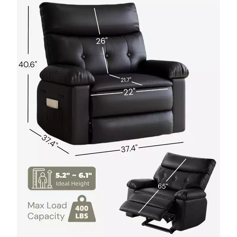 Poltrona reclinabile oversize - Poltrona reclinabile manuale in pelle PU per adulti, comoda poltrona reclinabile con braccioli e schienale imbottiti, tasca laterale, divano singolo
