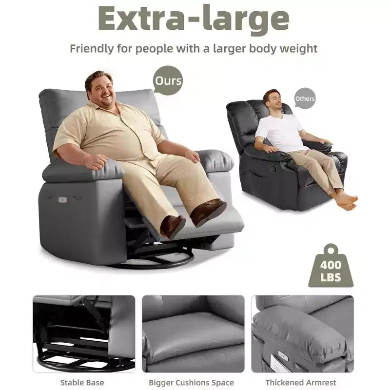 Poltrona reclinabile oversize - Poltrona reclinabile manuale in pelle PU per adulti, comoda poltrona reclinabile con braccioli e schienale imbottiti, tasca laterale, divano singolo