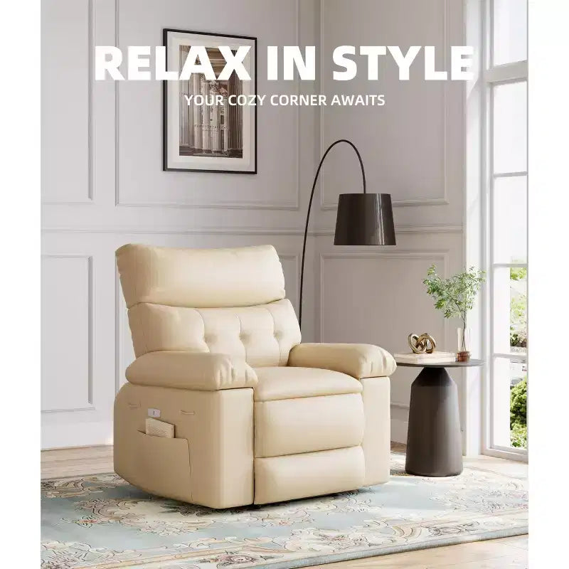 Poltrona reclinabile oversize - Poltrona reclinabile manuale in pelle PU per adulti, comoda poltrona reclinabile con braccioli e schienale imbottiti, tasca laterale, divano singolo