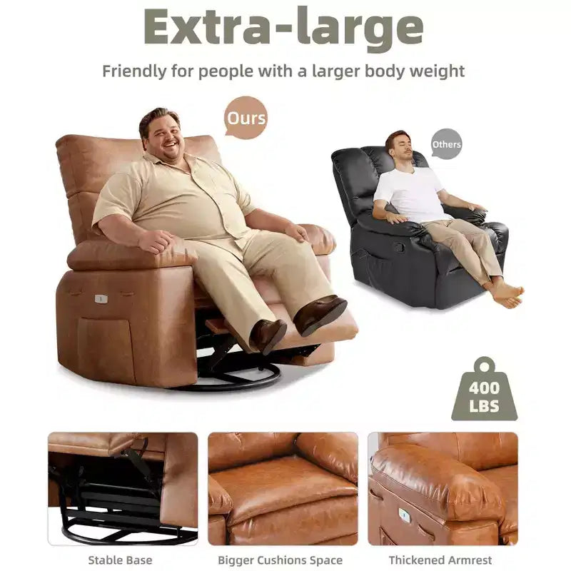 Poltrona reclinabile oversize - Poltrona reclinabile manuale in pelle PU per adulti, comoda poltrona reclinabile con braccioli e schienale imbottiti, tasca laterale, divano singolo