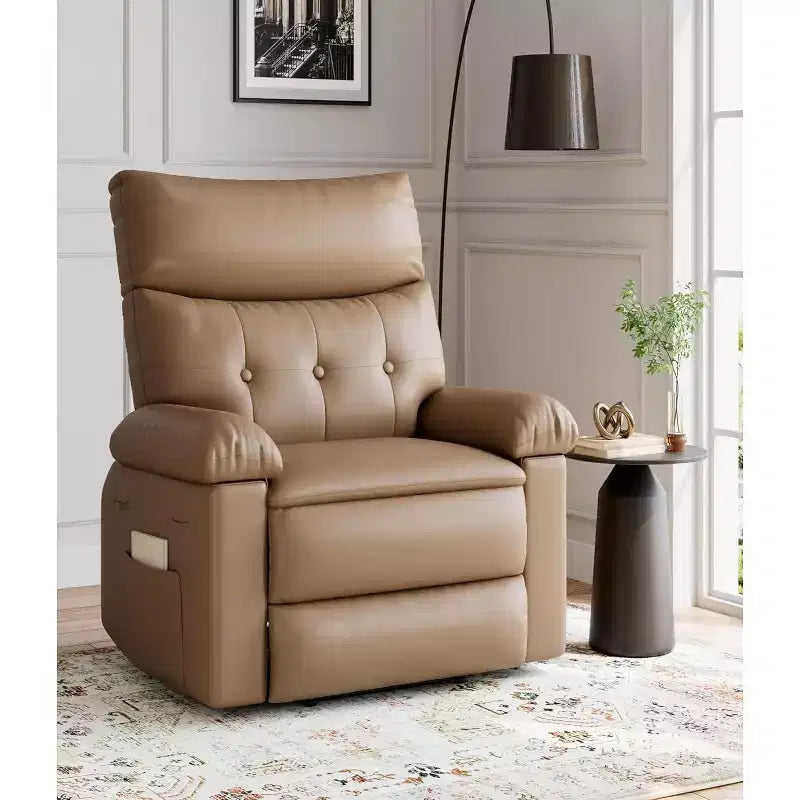 Poltrona reclinabile oversize - Poltrona reclinabile manuale in pelle PU per adulti, comoda poltrona reclinabile con braccioli e schienale imbottiti, tasca laterale, divano singolo