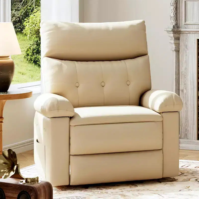 Oversized Recliner Chair - PU Leather Manual Recliner for Adults, Comfy Reclining Chair with Overstuffed Arms and Back, Side Pocket, Single Sofa