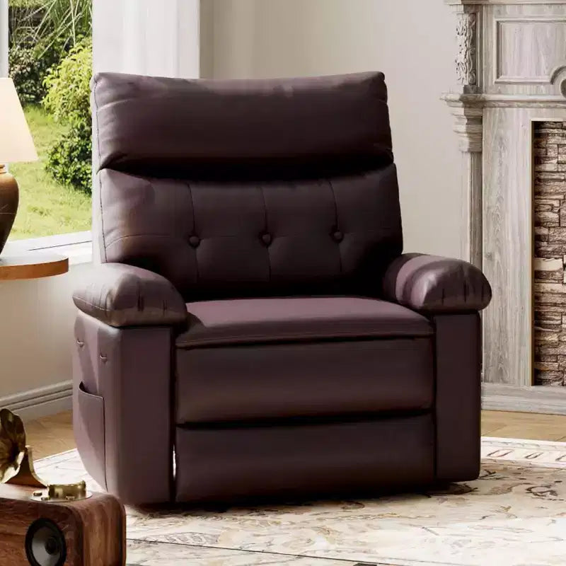 Poltrona reclinabile oversize - Poltrona reclinabile manuale in pelle PU per adulti, comoda poltrona reclinabile con braccioli e schienale imbottiti, tasca laterale, divano singolo