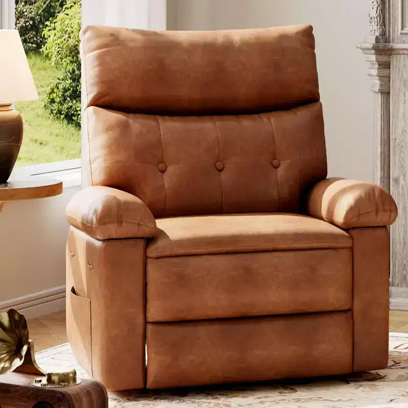 Poltrona reclinabile oversize - Poltrona reclinabile manuale in pelle PU per adulti, comoda poltrona reclinabile con braccioli e schienale imbottiti, tasca laterale, divano singolo