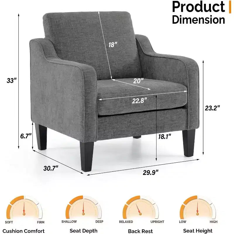 VINGLI Poltrona di design per soggiorno, sedia da lettura, sedia moderna di metà secolo, sedia divano in ciniglia morbida, poltrona imbottita, sedia laterale comoda
