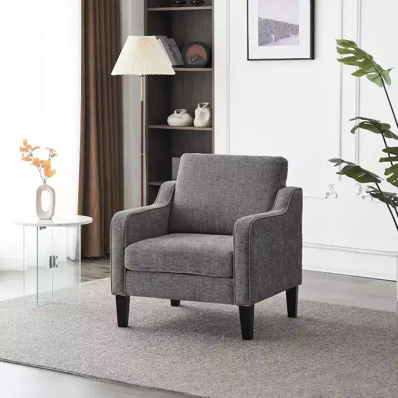 VINGLI Poltrona di design per soggiorno, sedia da lettura, sedia moderna di metà secolo, sedia divano in ciniglia morbida, poltrona imbottita, sedia laterale comoda