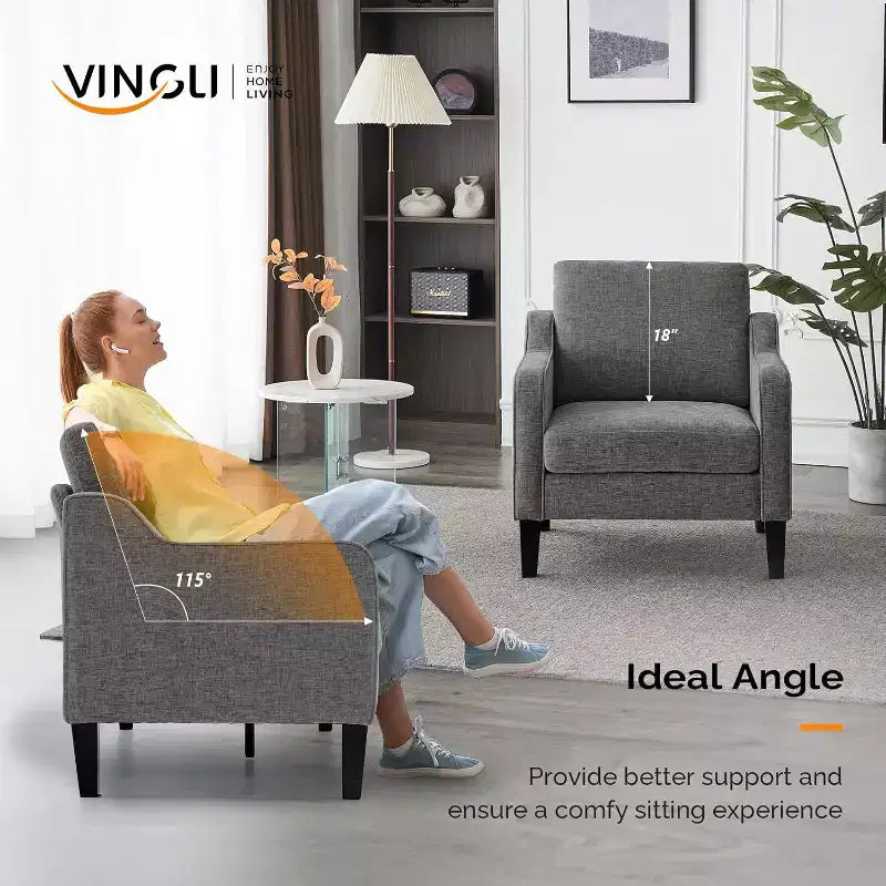 VINGLI Poltrona di design per soggiorno, sedia da lettura, sedia moderna di metà secolo, sedia divano in ciniglia morbida, poltrona imbottita, sedia laterale comoda
