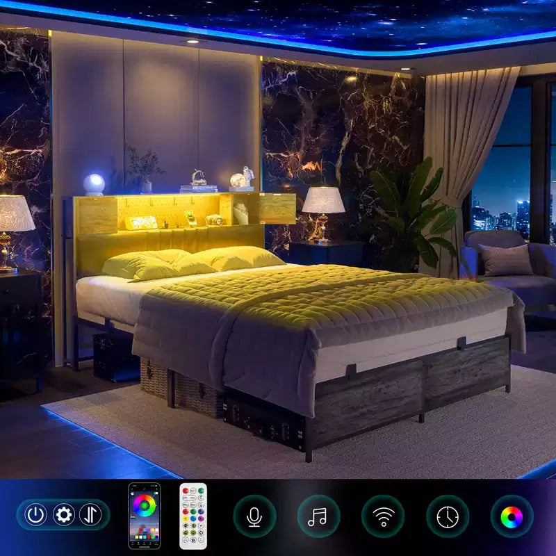 Besiost Base Letto con Luce LED e Stazione di Ricarica