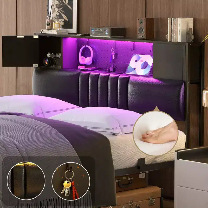 Besiost Base Letto con Luce LED e Stazione di Ricarica