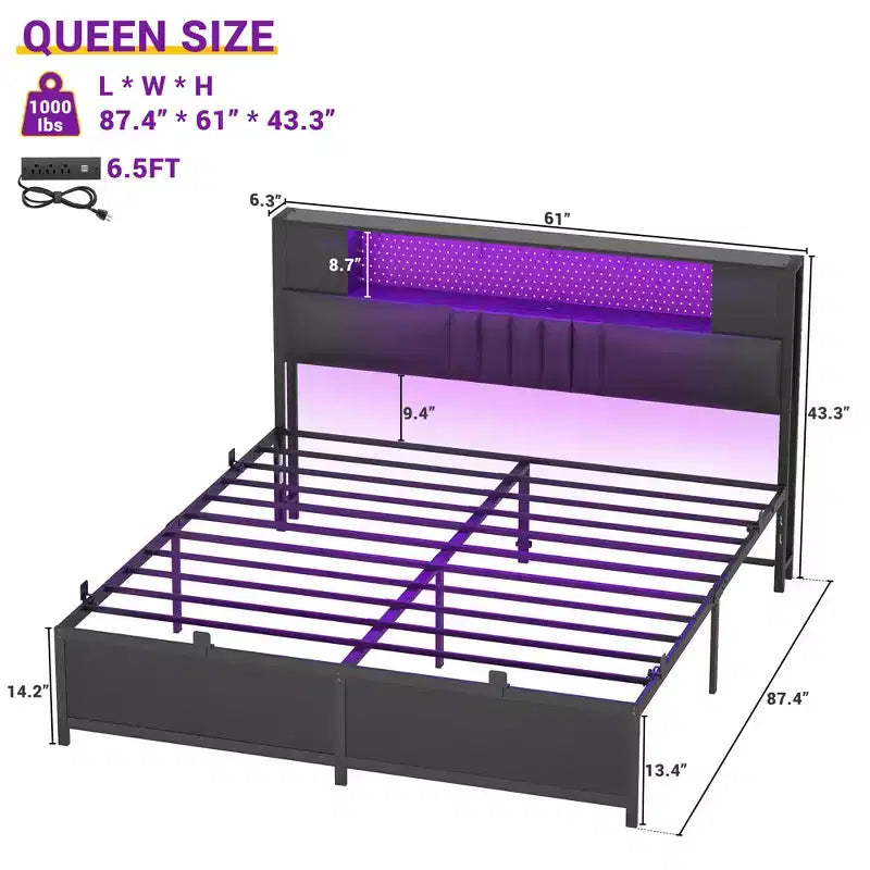 Besiost Base Letto con Luce LED e Stazione di Ricarica