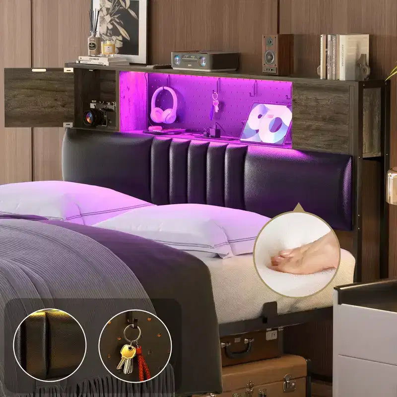 Besiost Base Letto con Luce LED e Stazione di Ricarica
