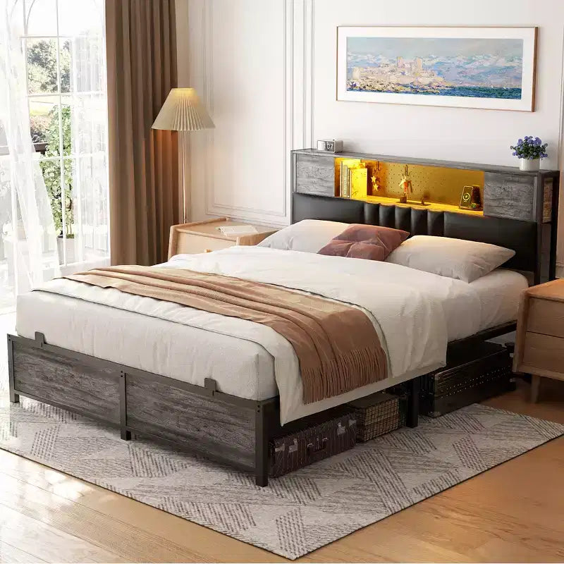 Besiost Base Letto con Luce LED e Stazione di Ricarica