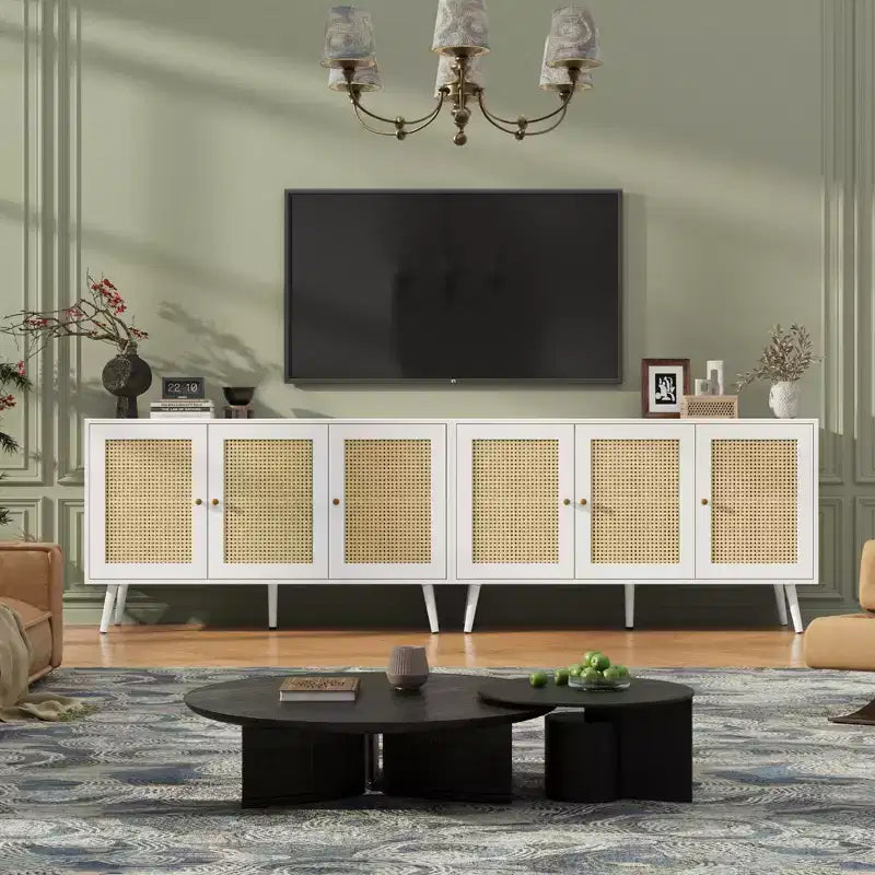 Mobile buffet a 3 ante in rattan con contenitore, credenza da appoggio per cucina e sala da pranzo