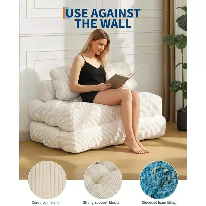 Divano Letto Pieghevole, Futon Singolo Convertibile con Schienale e Cuscino, Poltrona Letto Portatile Pieghevole per Soggiorno e Camera da Letto