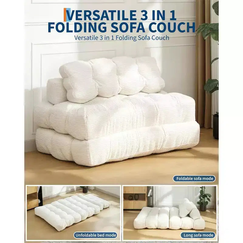 Folding Sofa Bed, Convertible Single Futon Couch Bed with Back Support and Pillow, Portable Fold-Out Chair Bed for Living Room and Bedroom Lounge