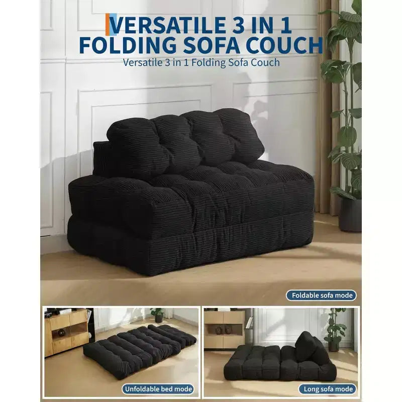 Divano Letto Pieghevole, Futon Singolo Convertibile con Schienale e Cuscino, Poltrona Letto Portatile Pieghevole per Soggiorno e Camera da Letto