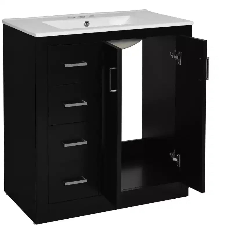 Mobile bagno 76 cm con lavabo, Mobiletto bagno con cassetti, Mobiletto bagno con lavabo singolo e ante con chiusura ammortizzata