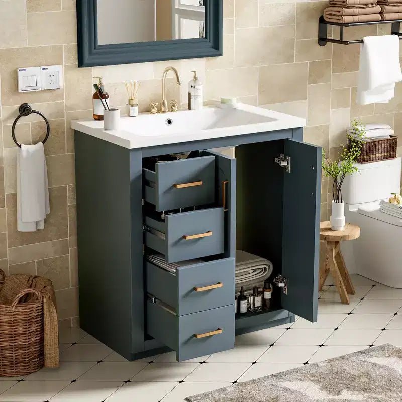 Mobile bagno 76 cm con lavabo, Mobiletto bagno con cassetti, Mobiletto bagno con lavabo singolo e ante con chiusura ammortizzata