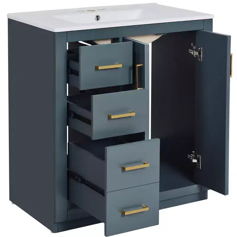 Mobile bagno 76 cm con lavabo, Mobiletto bagno con cassetti, Mobiletto bagno con lavabo singolo e ante con chiusura ammortizzata