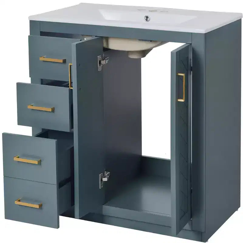 Mobile bagno 76 cm con lavabo, Mobiletto bagno con cassetti, Mobiletto bagno con lavabo singolo e ante con chiusura ammortizzata