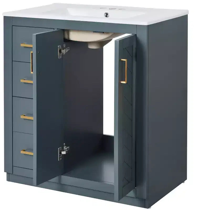 Mobile bagno 76 cm con lavabo, Mobiletto bagno con cassetti, Mobiletto bagno con lavabo singolo e ante con chiusura ammortizzata