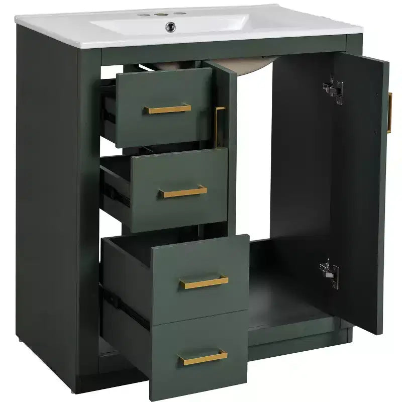 Mobile bagno 76 cm con lavabo, Mobiletto bagno con cassetti, Mobiletto bagno con lavabo singolo e ante con chiusura ammortizzata