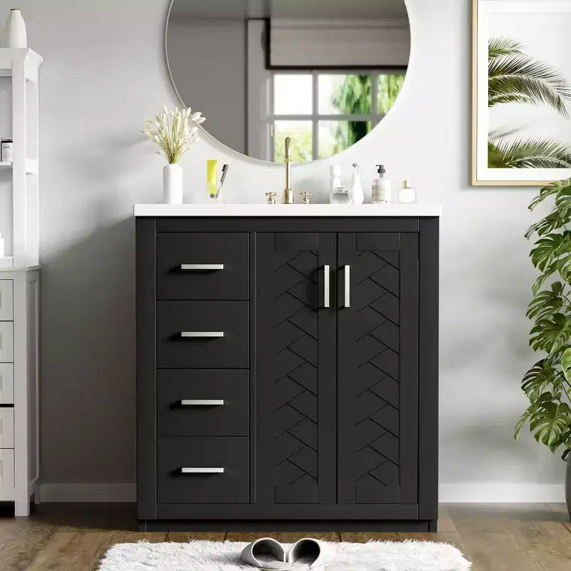 Mobile bagno 76 cm con lavabo, Mobiletto bagno con cassetti, Mobiletto bagno con lavabo singolo e ante con chiusura ammortizzata