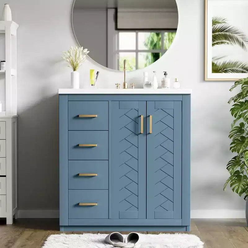 Mobile bagno 76 cm con lavabo, Mobiletto bagno con cassetti, Mobiletto bagno con lavabo singolo e ante con chiusura ammortizzata