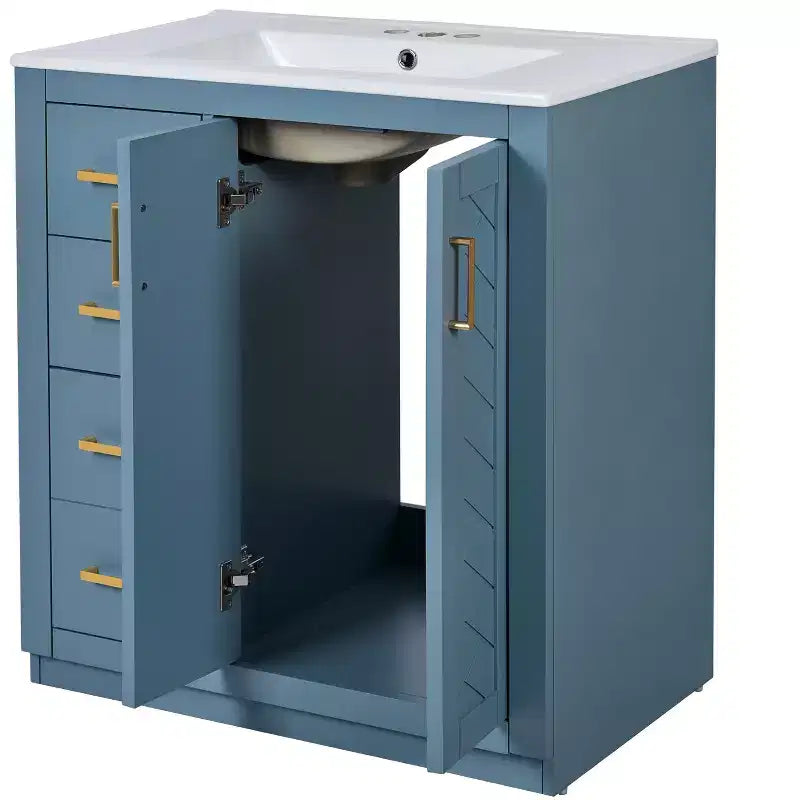 Mobile bagno 76 cm con lavabo, Mobiletto bagno con cassetti, Mobiletto bagno con lavabo singolo e ante con chiusura ammortizzata