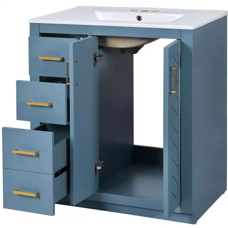 Mobile bagno 76 cm con lavabo, Mobiletto bagno con cassetti, Mobiletto bagno con lavabo singolo e ante con chiusura ammortizzata