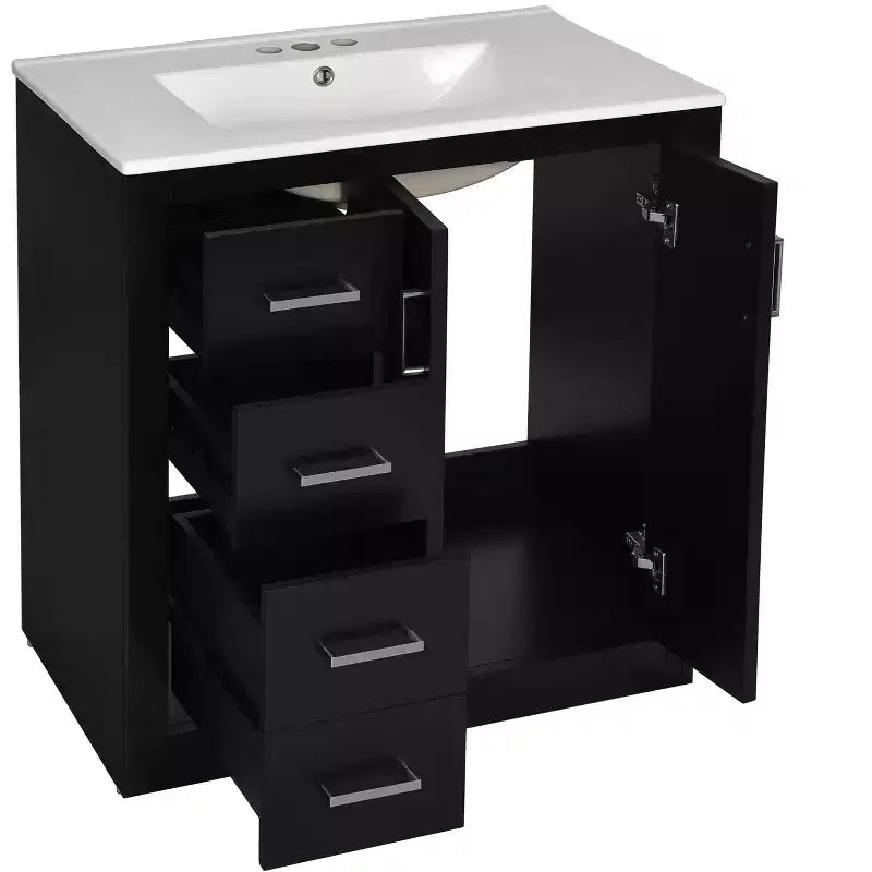Mobile bagno 76 cm con lavabo, Mobiletto bagno con cassetti, Mobiletto bagno con lavabo singolo e ante con chiusura ammortizzata