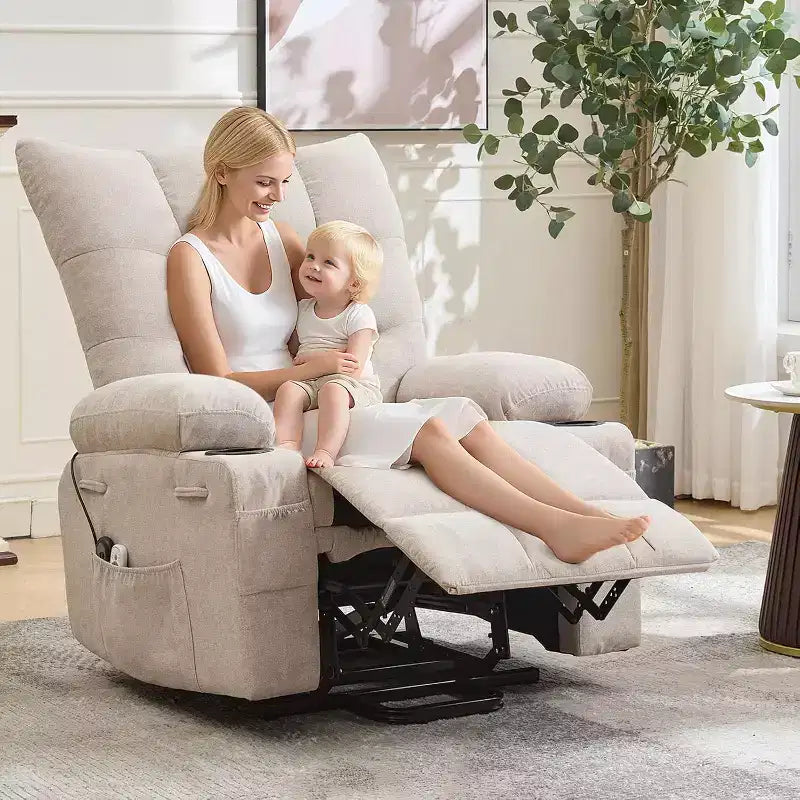 Power Lift Recliner Chair for Elderly - Electric Massage & Heat Recliner with 45 Assist Stand, Swivel Rocker with Cup Holders, Reclining Lounge