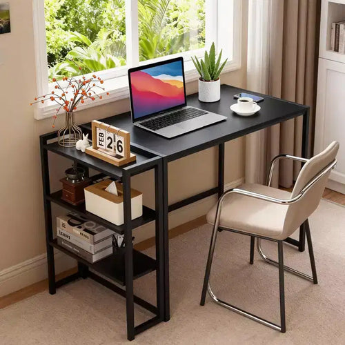 35 inch Folding Desk Writing Computer Desk with Storage Shelf,Spaces Saving Writing Sturdy Table No Assembly,for for Bedroom, Home Office