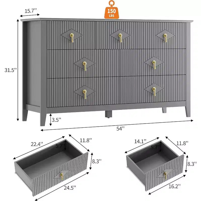 Acekool Cassettiera a 7 cassetti da 54 pollici, Mobile contenitore ampio con cassetti profondi e kit anti-ribaltamento