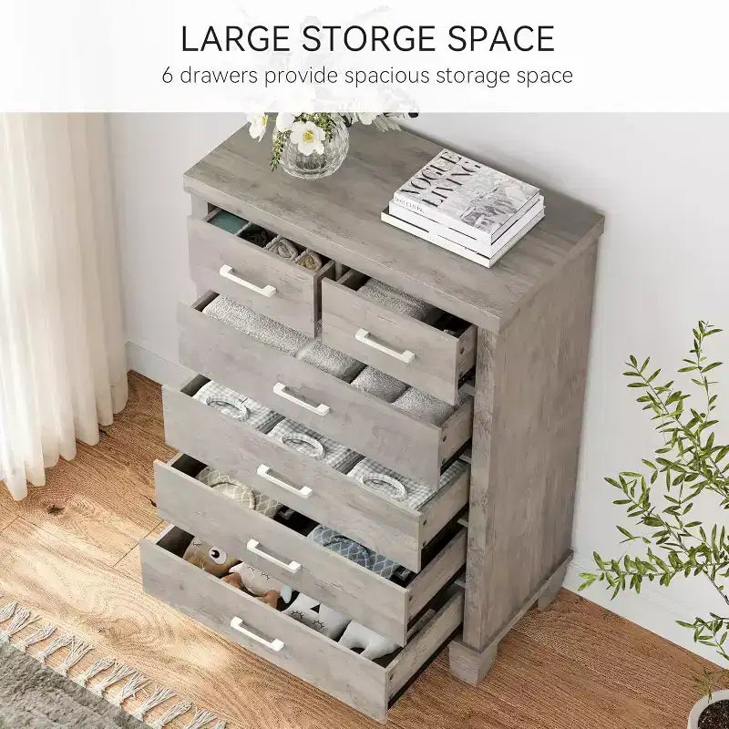Acekool Cassettiera Alta a 6 Cassetti, Comò Moderno con Maniglie in Metallo, Organizzatore Verticale per Camera da Letto e Armadio