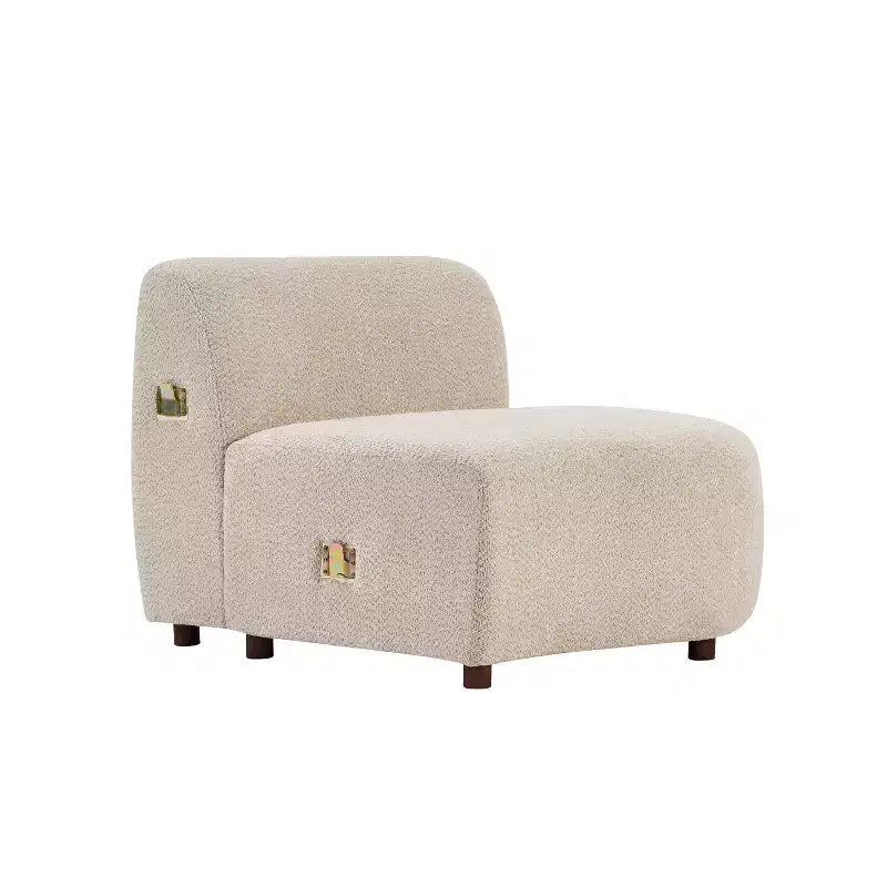 Divano curvo moderno a 3 posti – Rivestimento in Boucle e Struttura in Legno, 255.9 cm di larghezza